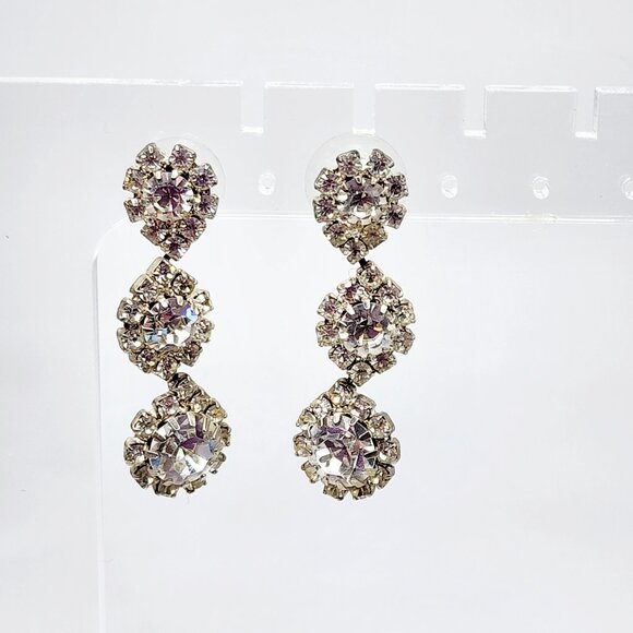 Stunning Clear Rhinestone Cluster Drop Statement Bridal Earrings - Picture 6 of 8